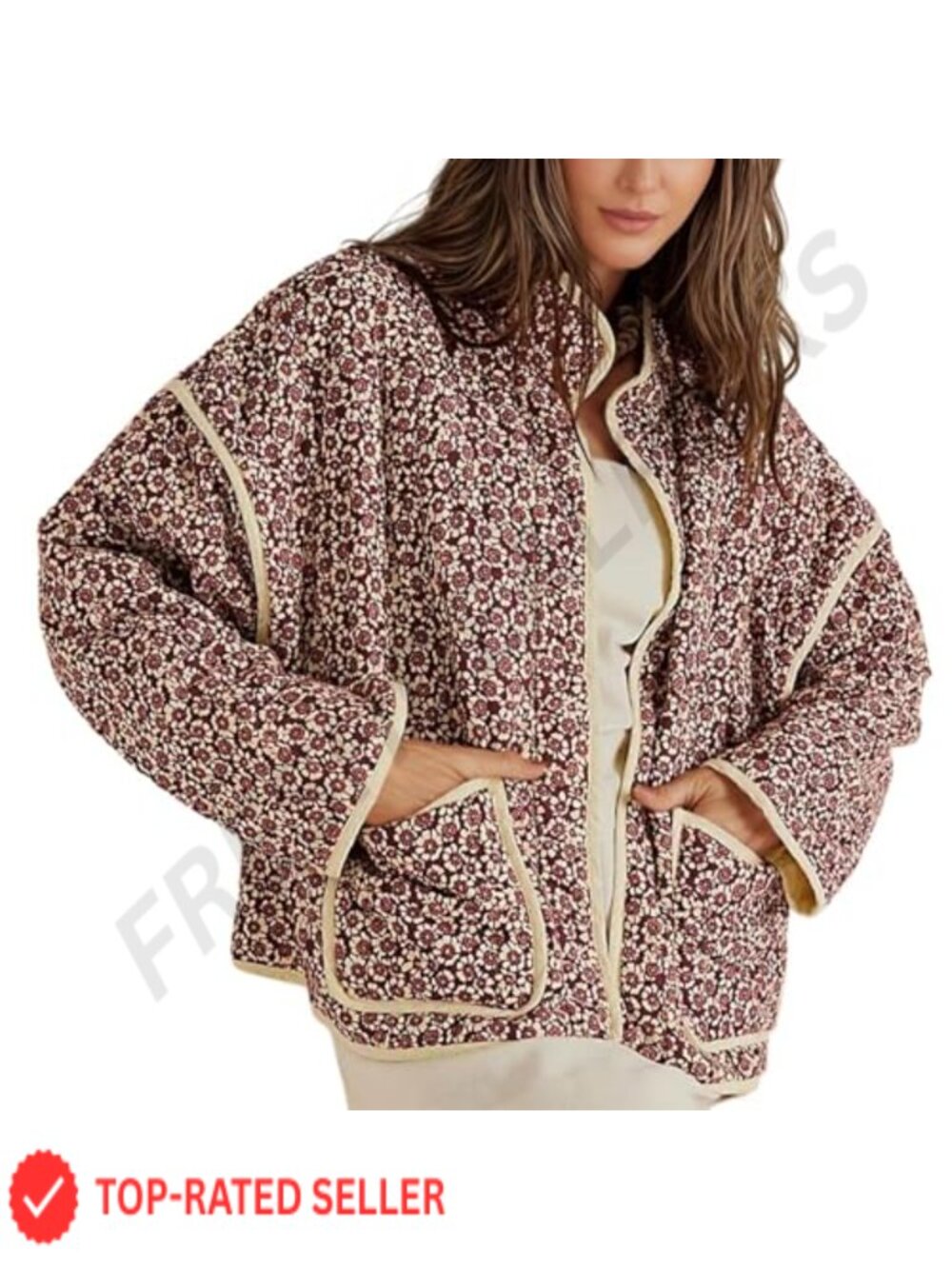 Women Cropped Quilted Jacket Floral Lightweight Puffer Coat Oversized